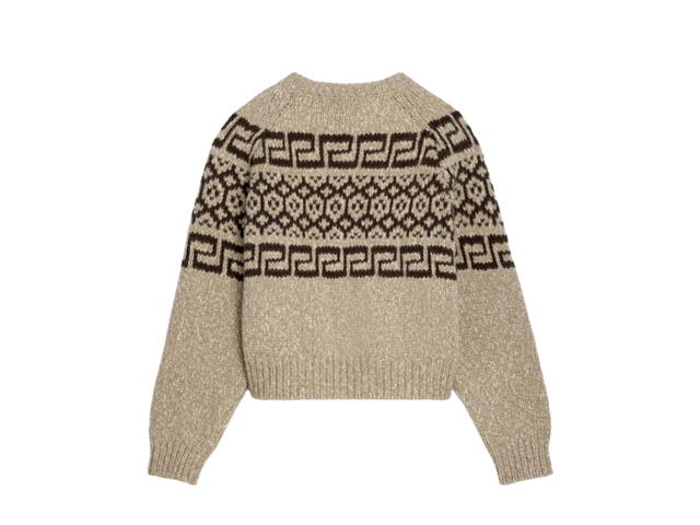 Celine Celine Crew Neck Sweater In Triomphe Fair Isle Wool Taupe - view 2