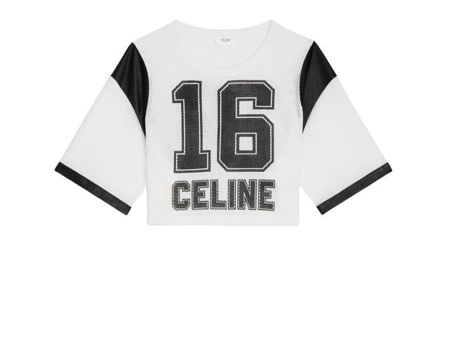 Celine Celine Cropped Celine 16 T-Shirt In Jersey Mesh Off White Black - view 1