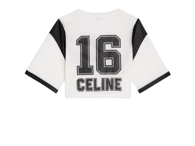 Celine Celine Cropped Celine 16 T-Shirt In Jersey Mesh Off White Black - view 2