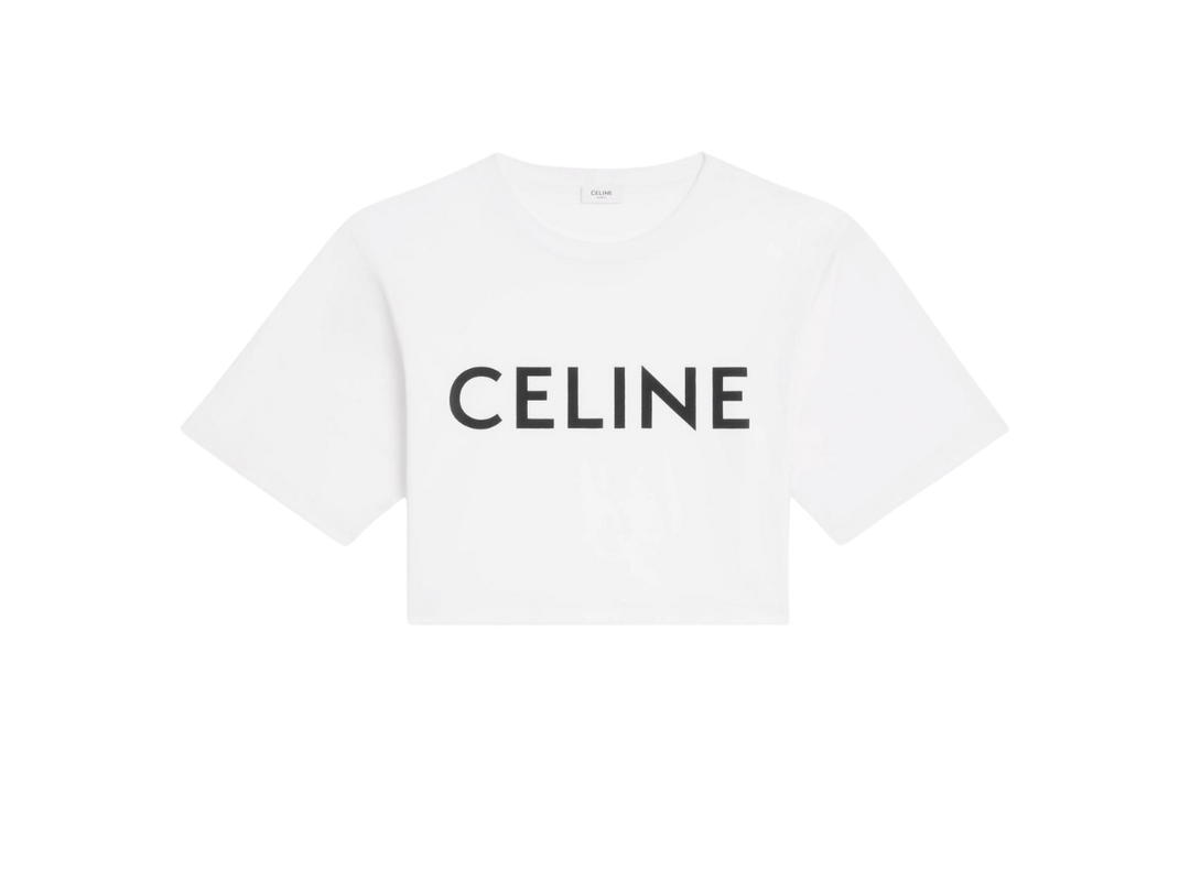 Celine Celine Cropped Celine T-Shirt In Cotton Jersey Ecru Black