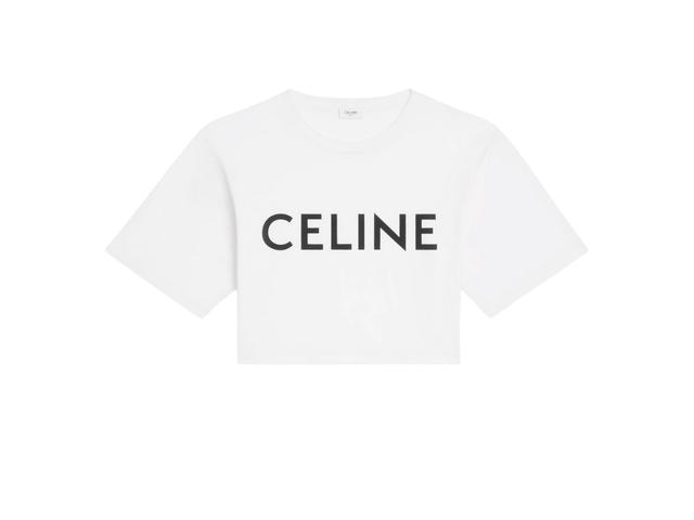 Celine Celine Cropped Celine T-Shirt In Cotton Jersey Ecru Black - view 1