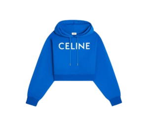 Buy Celine Cropped Hoodie In Cotton Fleece Bleu Paon Off White at Sasom – Authentic and Ready to Ship