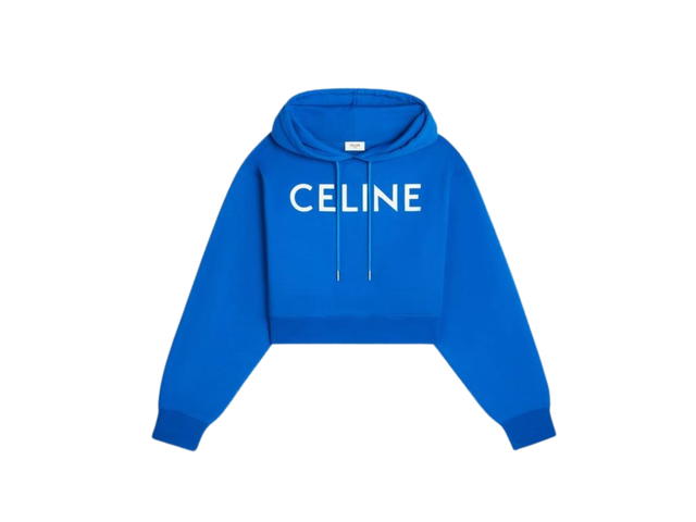 Celine Celine Cropped Hoodie In Cotton Fleece Bleu Paon Off White - view 1