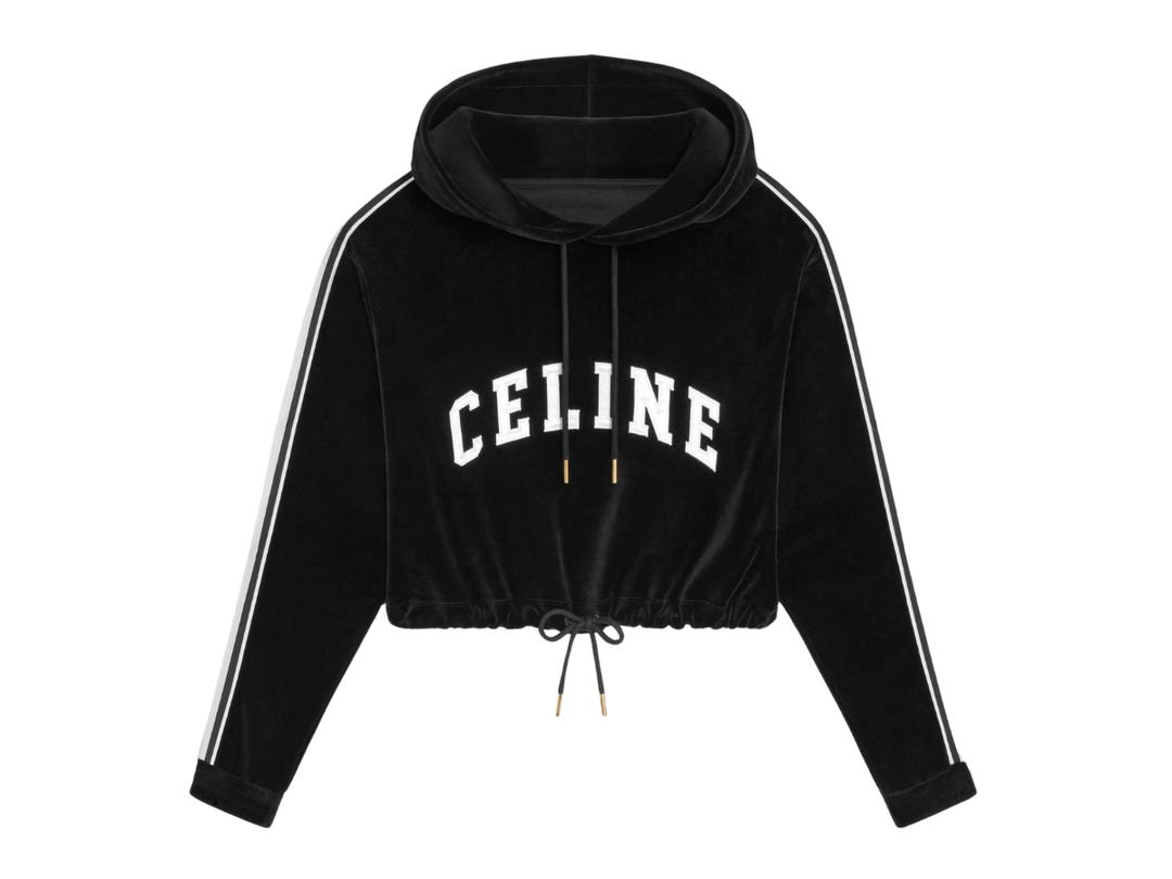 Celine Celine Cropped Hoodie In Velvet Jersey Black White
