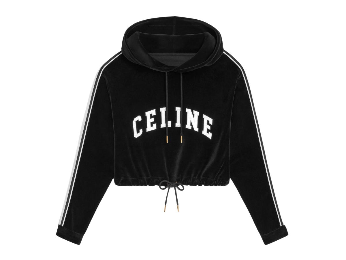 Celine Celine Cropped Hoodie In Velvet Jersey Black White