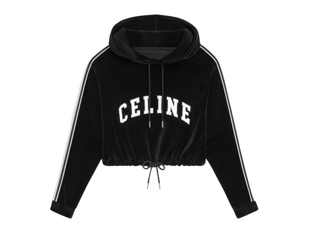 Celine Celine Cropped Hoodie In Velvet Jersey Black White - view 1