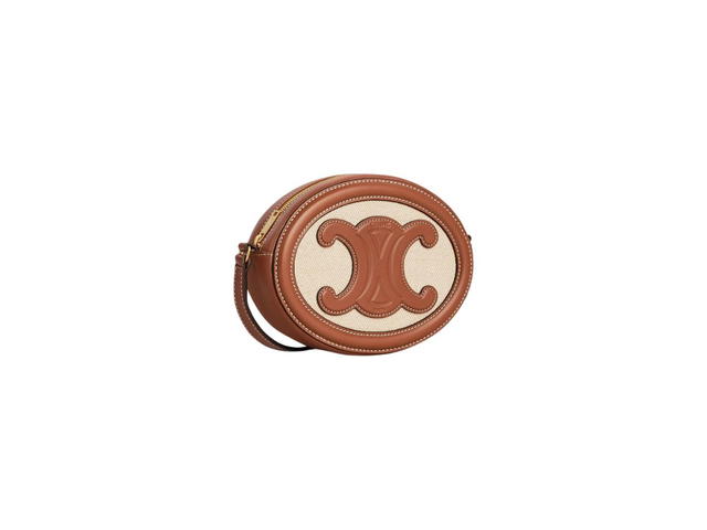 Celine Celine Crossbody Oval Purse Cuir Triomphe In Textile And Calfskin Natural Tan - view 2