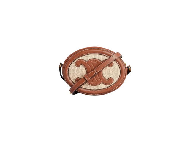 Celine Celine Crossbody Oval Purse Cuir Triomphe In Textile And Calfskin Natural Tan - view 3
