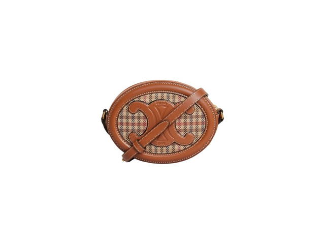 Celine Celine Crossbody Oval Purse Cuir Triomphe In Tweed And Calfskin Multicolor - view 3