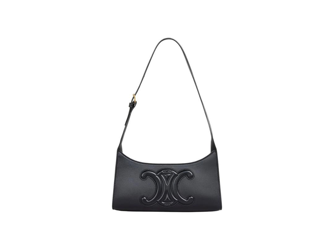Celine Celine Cuir Triomphe Shoulder Bag With Thin Strap In Smooth Calfskin Black