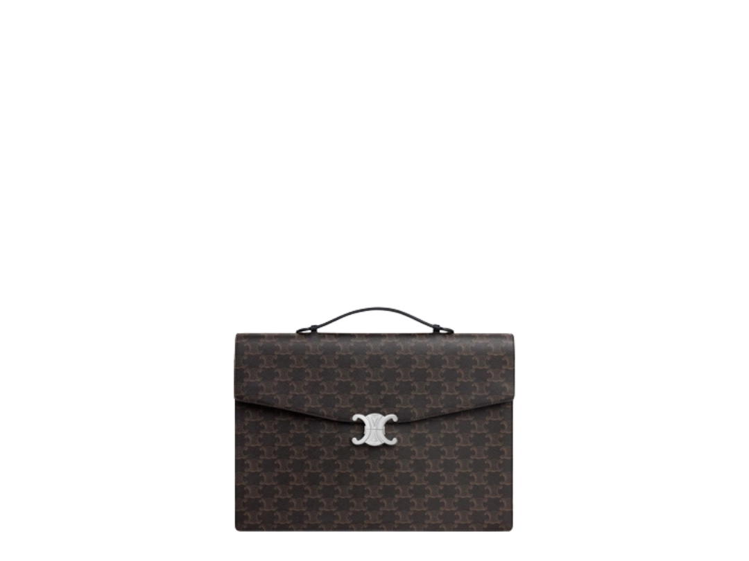 Celine Celine Document Holder In Triomphe Canvas And Calfskin Leather With Silver Finishing Hardware Black