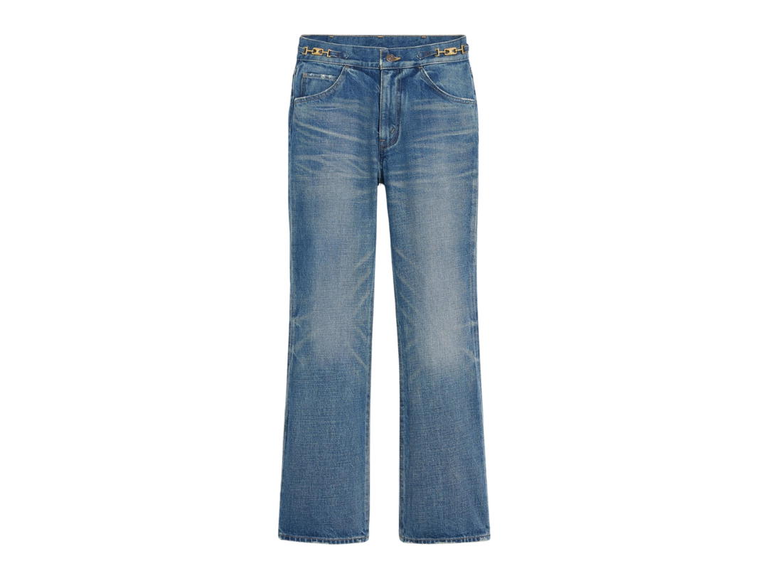 Celine Celine Dylan Flared Jeans With Signature In Denim Union Wash