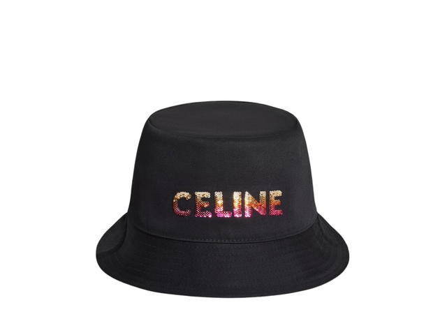 Celine Celine Embroidered Bucket Hat In Cotton Gabardine Black - view 1