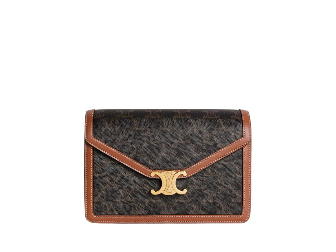 Celine Celine Enveloppe Triomphe Bag In Triomphe Canvas And Calfskin With Triomphe Snap Button Closure Tan