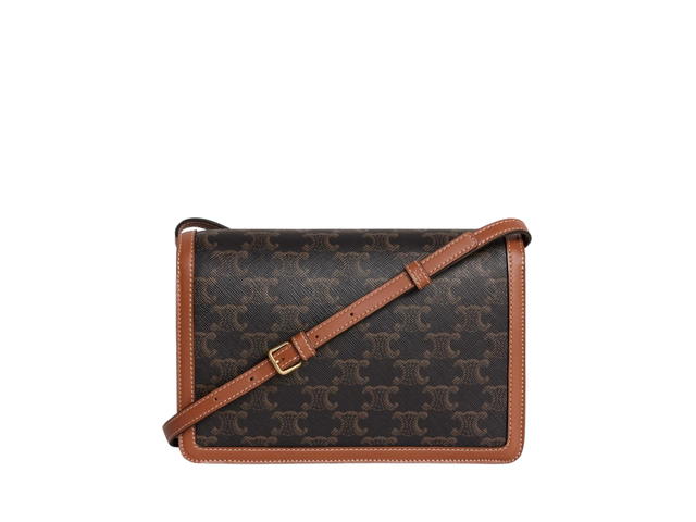 Celine Celine Enveloppe Triomphe Bag In Triomphe Canvas And Calfskin With Triomphe Snap Button Closure Tan - view 2