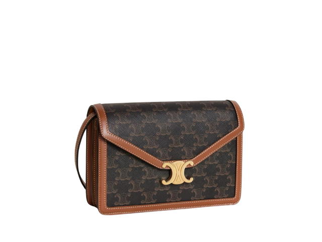 Celine Celine Enveloppe Triomphe Bag In Triomphe Canvas And Calfskin With Triomphe Snap Button Closure Tan - view 3