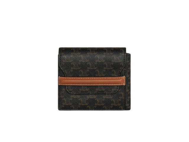 Celine Celine Flap Origami Wallet In Triomphe Canvas And Lambskin With Gold Finishing Tan - view 1