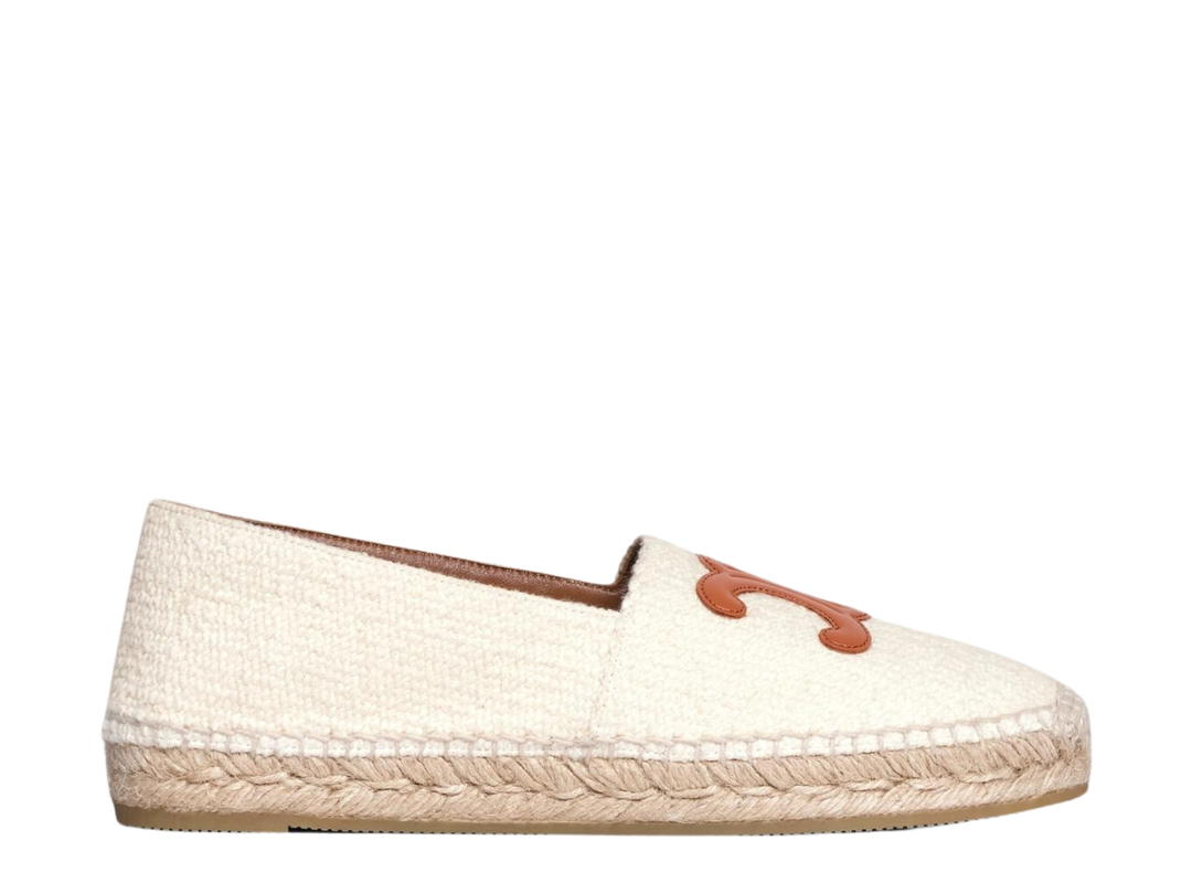 Celine Celine Flat Espadrille With Triomphe Patch Signature In Tweed And Calfskin Cream