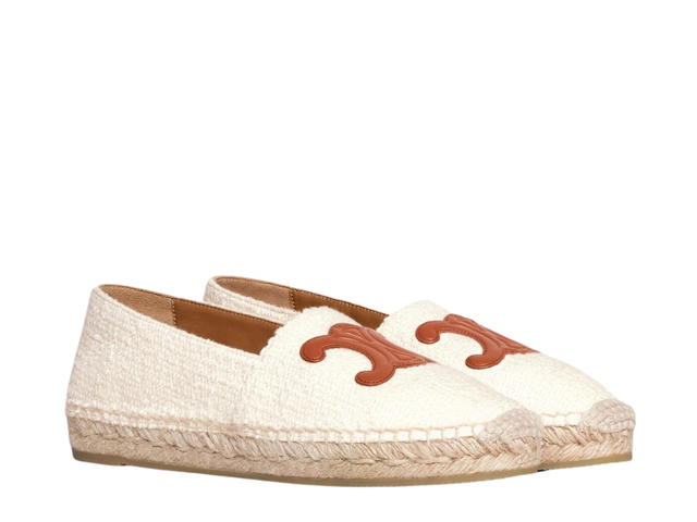 Celine Celine Flat Espadrille With Triomphe Patch Signature In Tweed And Calfskin Cream - view 2