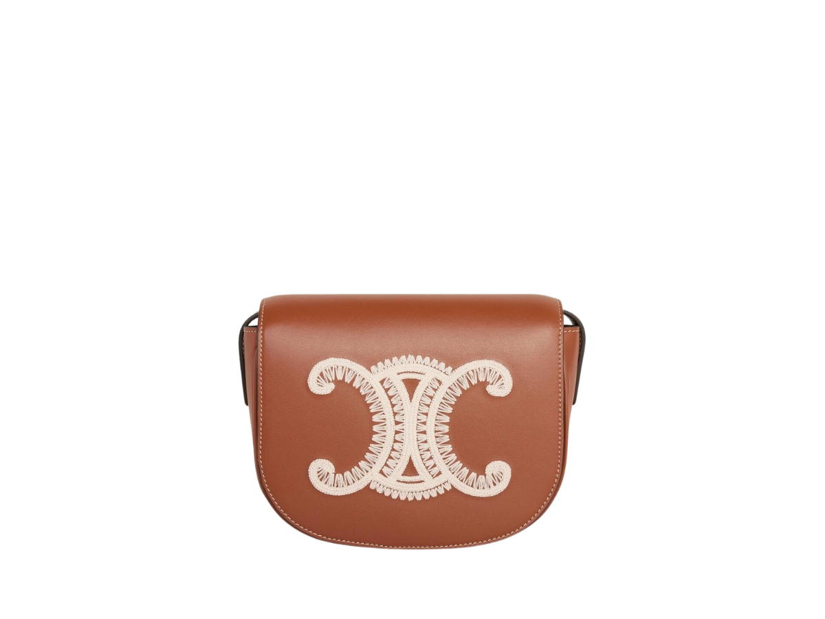 Celine Celine Folco Cuir Triomphe In Smooth Calfskin With Triomphe Embroidery With Gold Finishing Tan