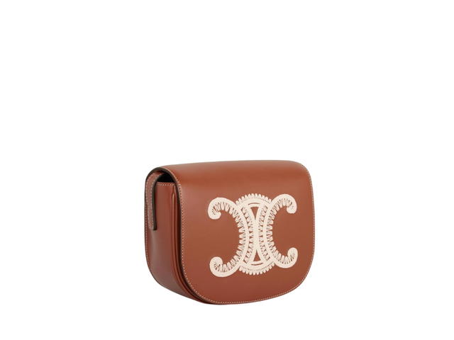 Celine Celine Folco Cuir Triomphe In Smooth Calfskin With Triomphe Embroidery With Gold Finishing Tan - view 3