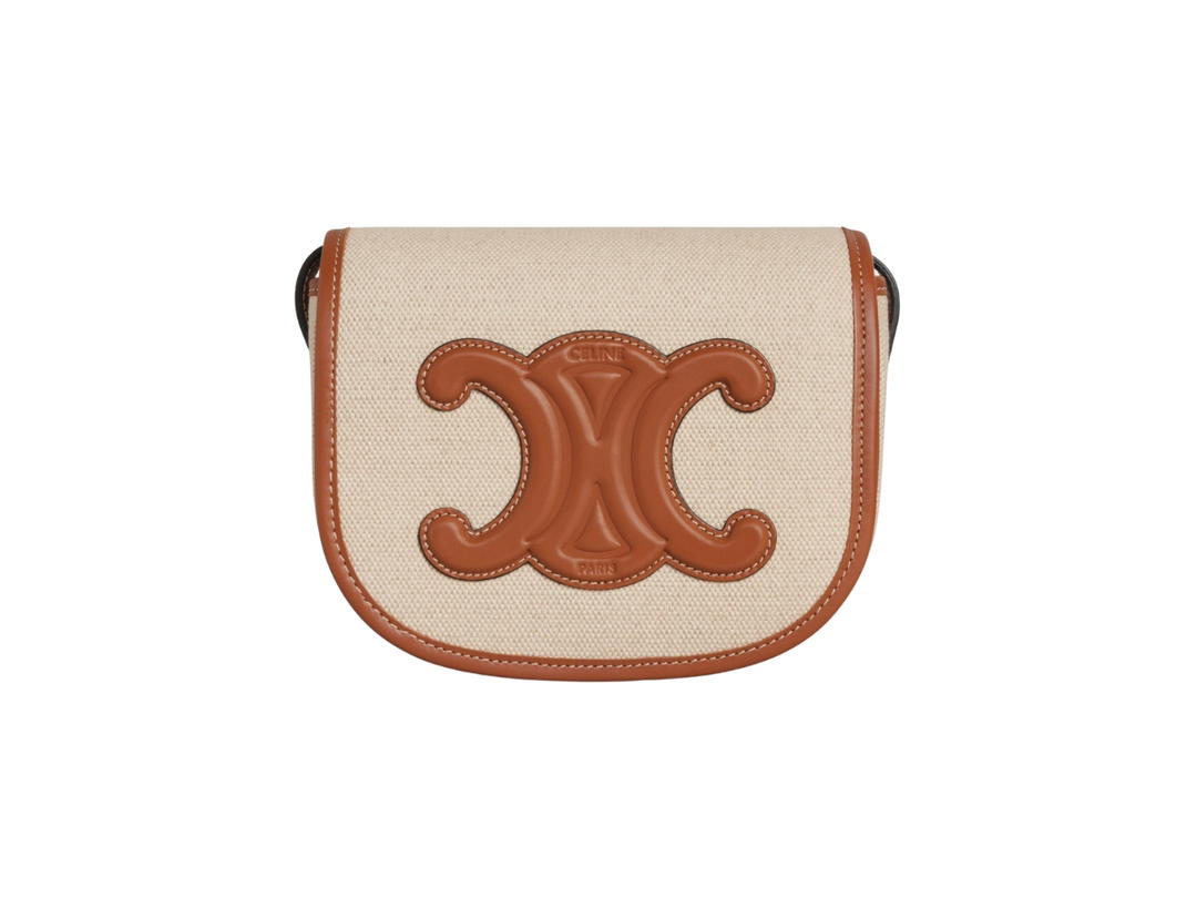 Celine Celine Folco Cuir Triomphe In Textile And Calfskin With Gold Finishing Natural Tan