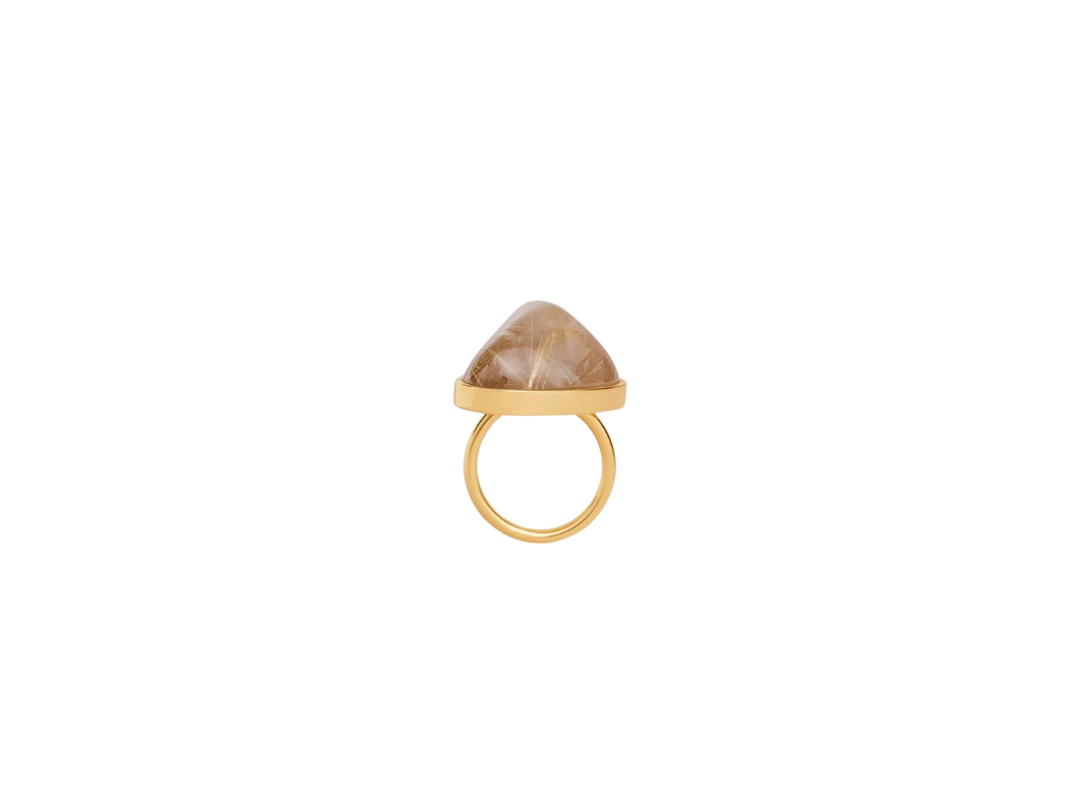 Celine Celine Folk Ring In Brass With Gold Finish And Rutilated Quartz Gold Quartz Rutile