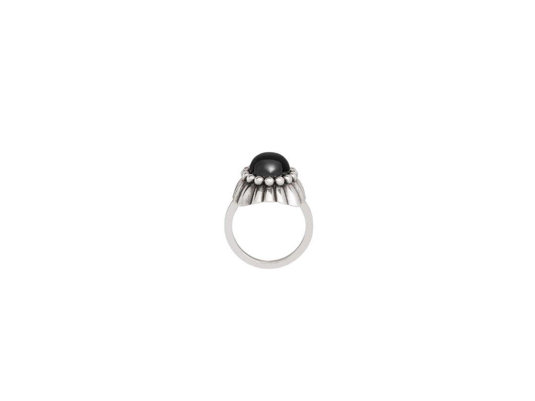 Celine Celine Folk Ring In Brass With Rhodium Finish And Onyx Vintage Silver Onyx