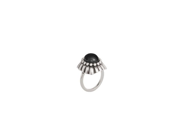 Celine Celine Folk Ring In Brass With Rhodium Finish And Onyx Vintage Silver Onyx - view 2