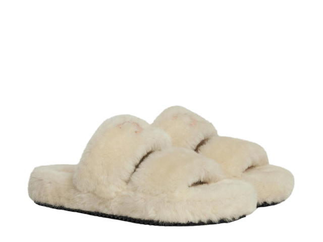 Celine Celine Fur Slides Triomphe In Shearling Beige Nude - view 2