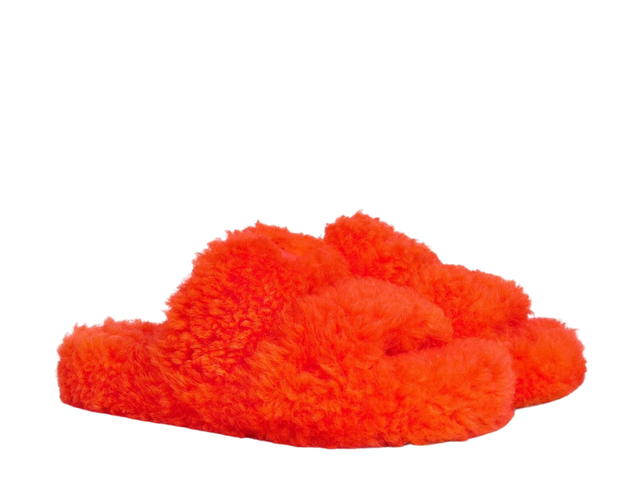 Celine Celine Fur Slides Triomphe Open Slide In Shearling Bright Orange - view 2