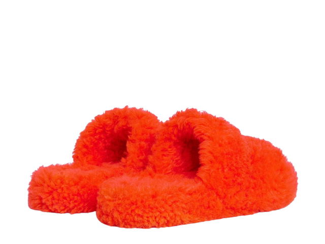 Celine Celine Fur Slides Triomphe Open Slide In Shearling Bright Orange - view 3