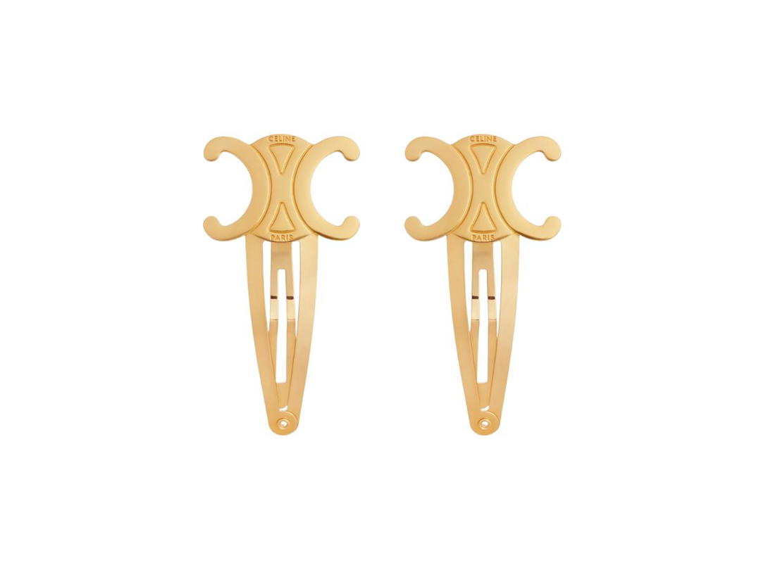 Celine Celine Hair Accessories Set of 2 Triomphe Snap Hair Clips in Brass with Gold Finish and Steel Gold