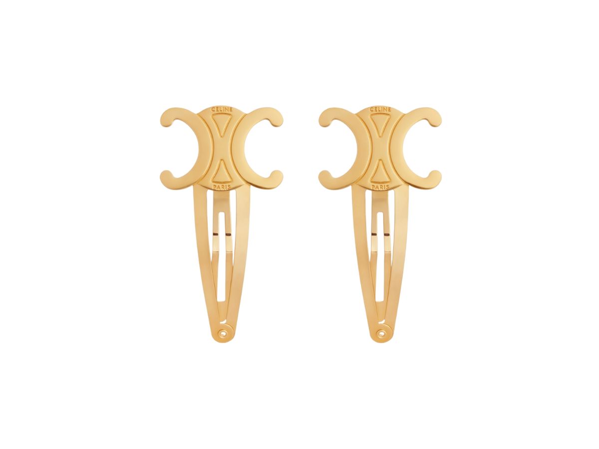 Celine Celine Hair Accessories Set of 2 Triomphe Snap Hair Clips in Brass with Gold Finish and Steel Gold