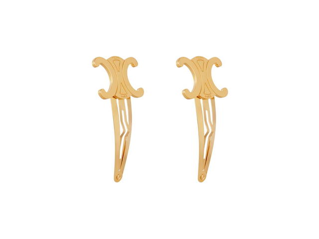 Celine Celine Hair Accessories Set of 2 Triomphe Snap Hair Clips in Brass with Gold Finish and Steel Gold - view 2