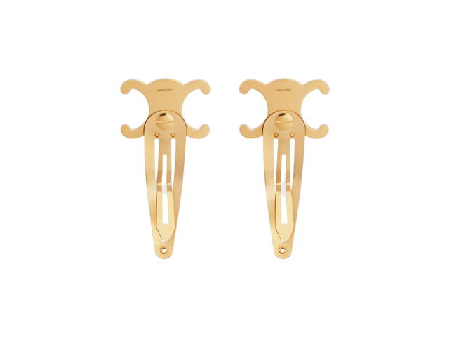 Celine Celine Hair Accessories Set of 2 Triomphe Snap Hair Clips in Brass with Gold Finish and Steel Gold - view 3