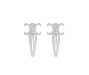 Buy Celine Hair Accessories Set of 2 Triomphe Snap Hair Clips in Brass with Rhodium Finish and Steel Silver at Sasom – Authentic and Ready to Ship