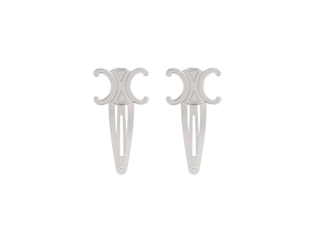 Celine Celine Hair Accessories Set of 2 Triomphe Snap Hair Clips in Brass with Rhodium Finish and Steel Silver
