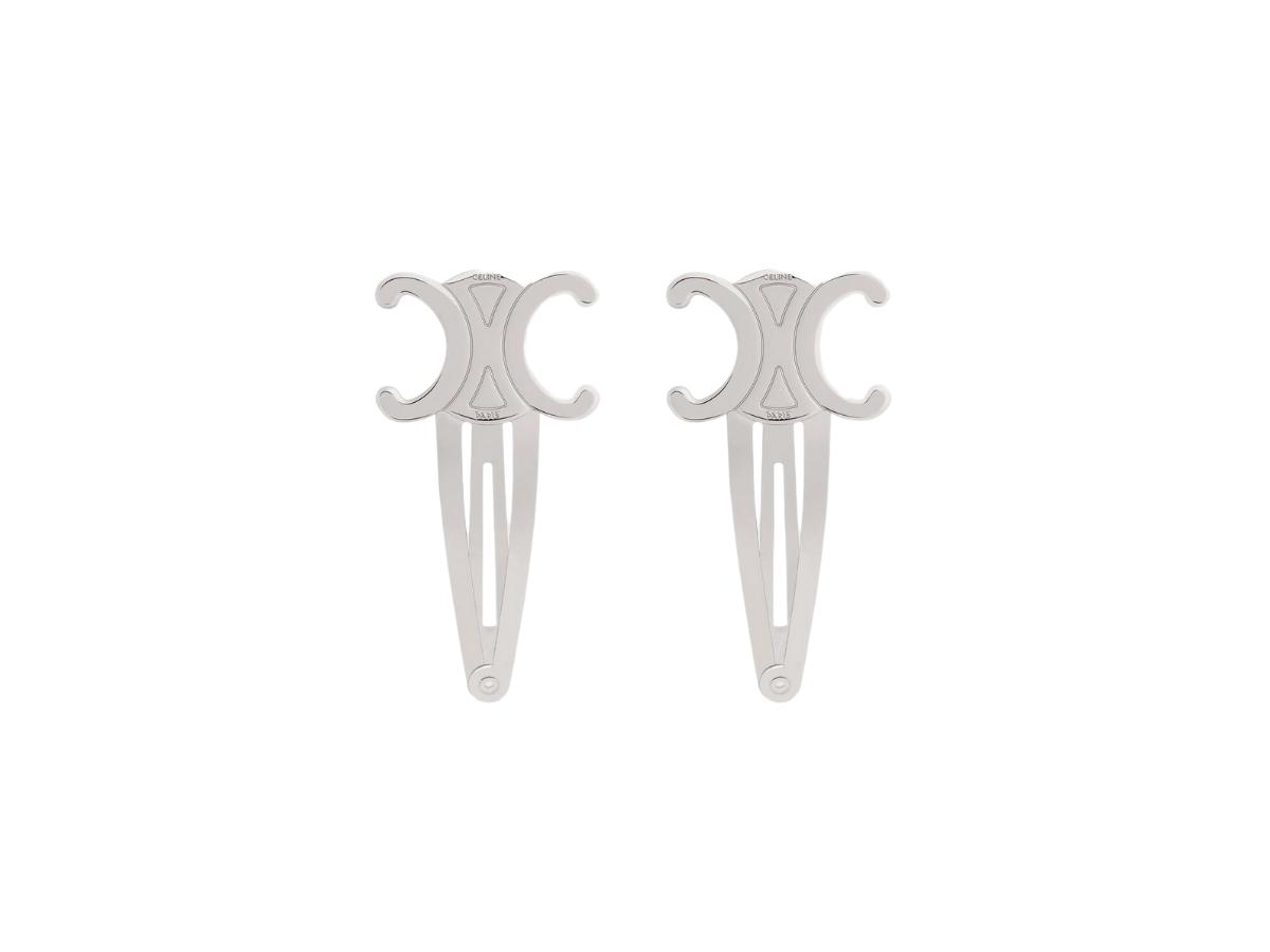 Celine Celine Hair Accessories Set of 2 Triomphe Snap Hair Clips in Brass with Rhodium Finish and Steel Silver