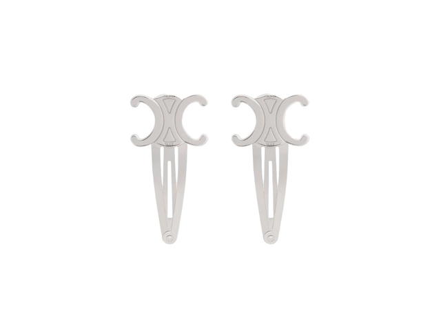 Celine Celine Hair Accessories Set of 2 Triomphe Snap Hair Clips in Brass with Rhodium Finish and Steel Silver - view 1