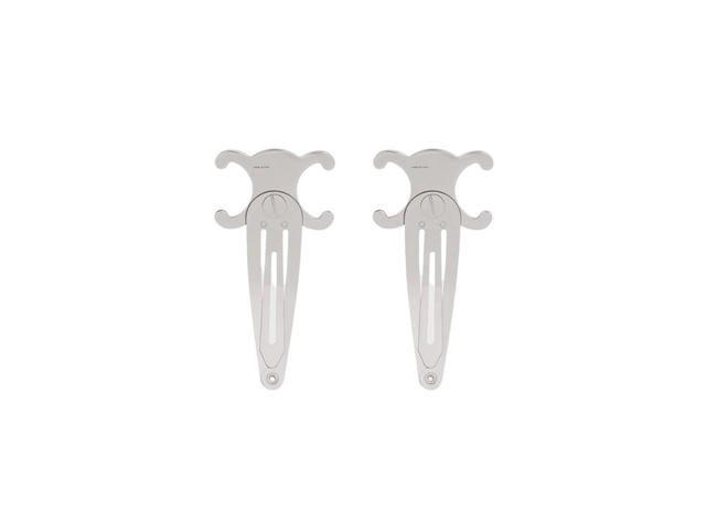 Celine Celine Hair Accessories Set of 2 Triomphe Snap Hair Clips in Brass with Rhodium Finish and Steel Silver - view 2