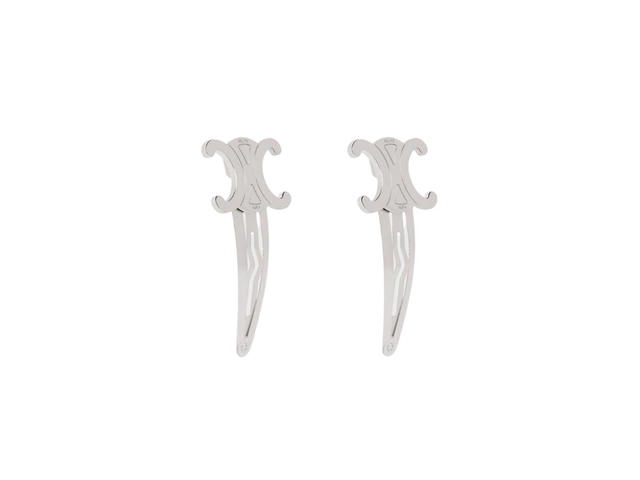 Celine Celine Hair Accessories Set of 2 Triomphe Snap Hair Clips in Brass with Rhodium Finish and Steel Silver - view 3