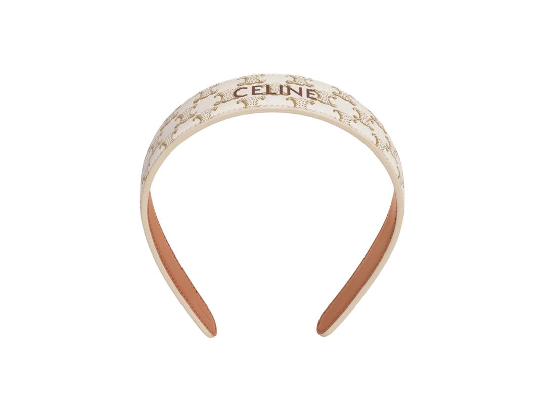 Celine Celine Headband In Triomphe Canvas And Calfskin Gold White