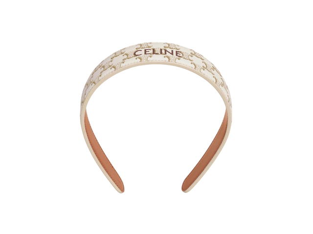 Celine Celine Headband In Triomphe Canvas And Calfskin Gold White - view 1
