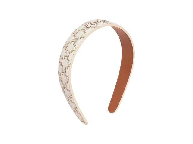 Celine Celine Headband In Triomphe Canvas And Calfskin Gold White - view 2
