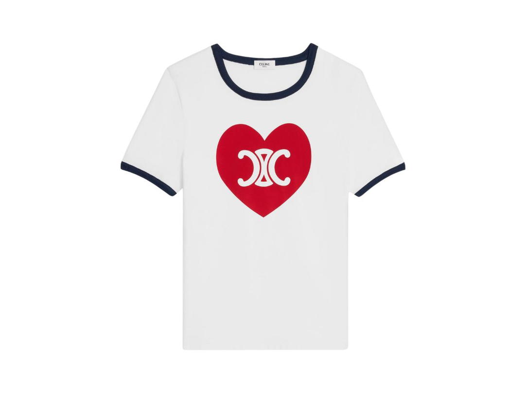 Celine Celine Heart Triomphe T-Shirt In Cotton Jersey Off White-Navy-Red