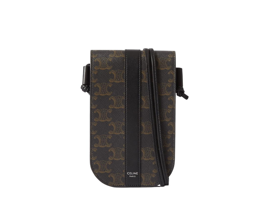 Celine Celine Homme Triomphe Leather-Trimmed Logo-Print Coated-Canvas Phone Pouch