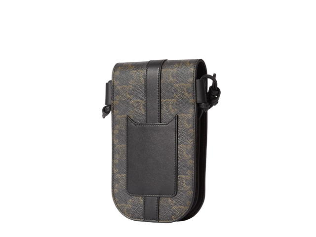 Celine Celine Homme Triomphe Leather-Trimmed Logo-Print Coated-Canvas Phone Pouch - view 2
