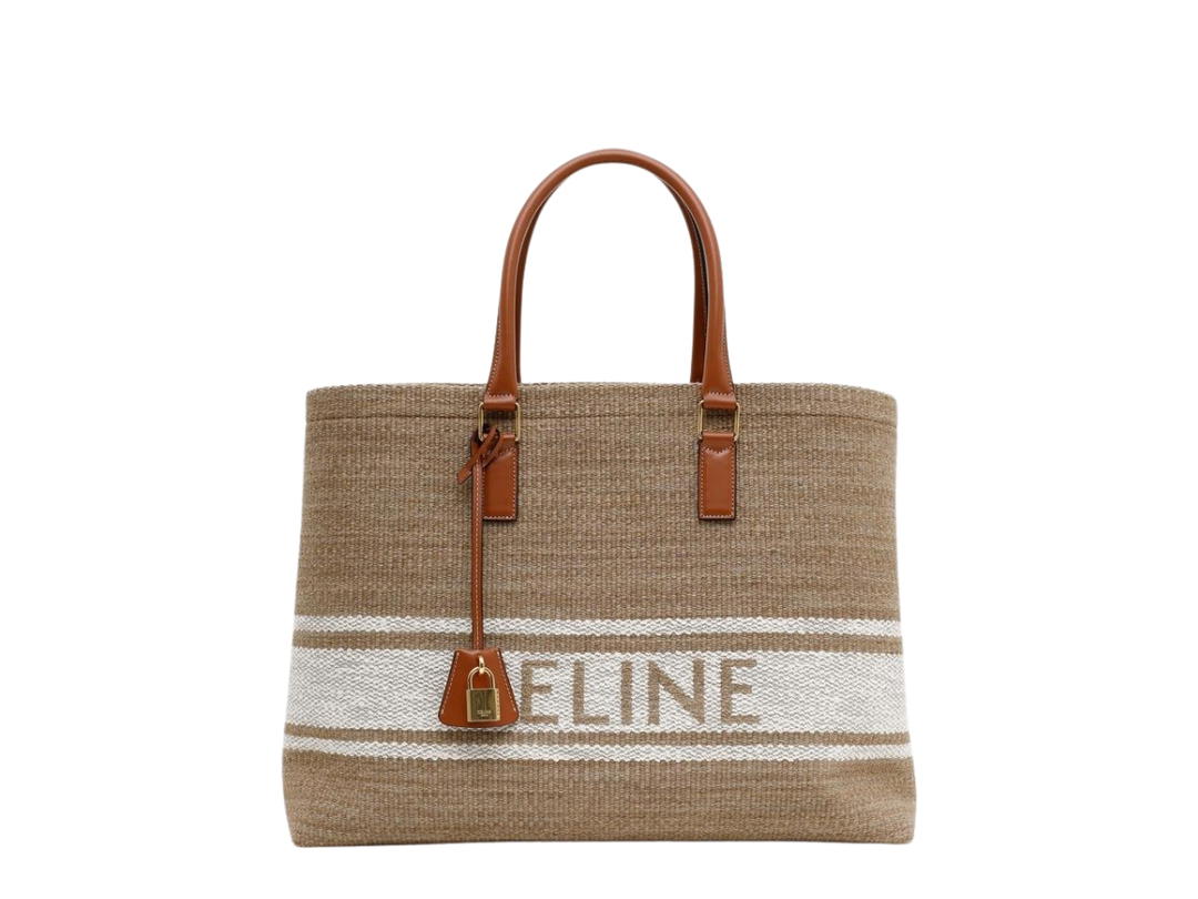 Celine Celine Horizontal Cabas Tote Bag In Canvas With Celine Print and Calfskin Beige Tan