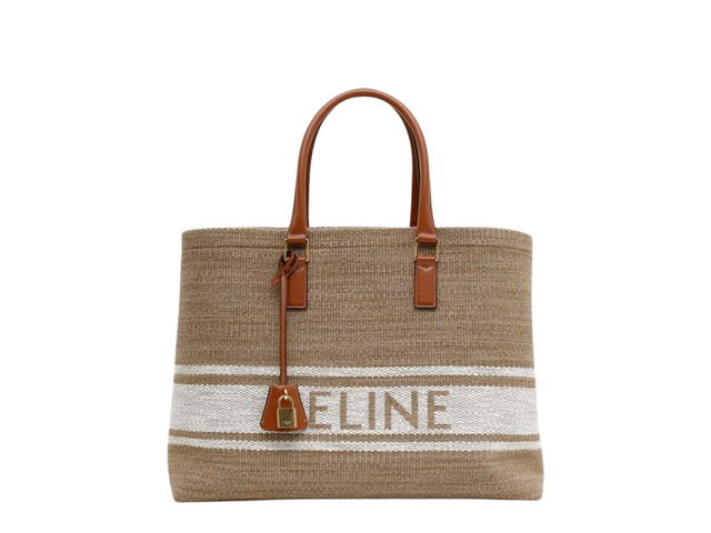 Celine Celine Horizontal Cabas Tote Bag In Canvas With Celine Print and Calfskin Beige Tan - view 1